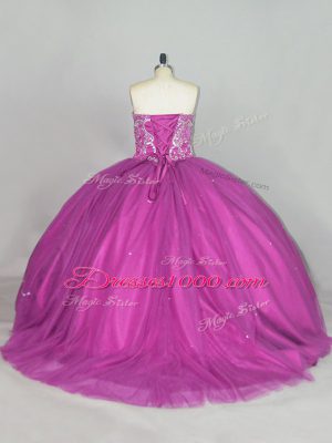 New Arrival Fuchsia Sleeveless Beading and Sequins Lace Up Sweet 16 Dresses