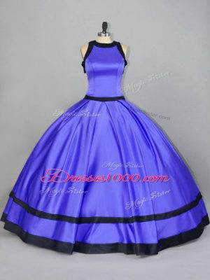 Ball Gowns Ball Gown Prom Dress Purple Scoop Satin Sleeveless Floor Length Zipper
