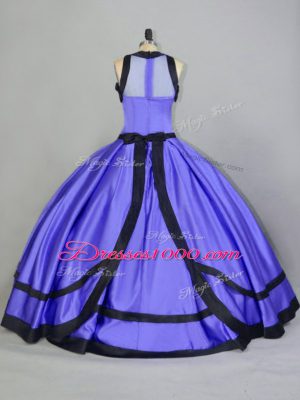 Ball Gowns Ball Gown Prom Dress Purple Scoop Satin Sleeveless Floor Length Zipper