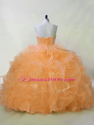 Adorable Orange Quinceanera Gowns Sweet 16 and Quinceanera with Beading and Ruffles Sweetheart Sleeveless Lace Up