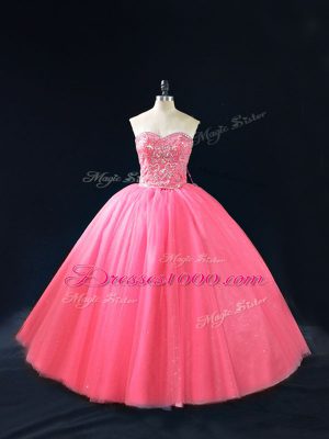 Trendy Floor Length Ball Gowns Sleeveless Hot Pink 15 Quinceanera Dress Side Zipper