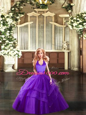 Halter Top Sleeveless Lace Up Sweet 16 Quinceanera Dress Purple Tulle