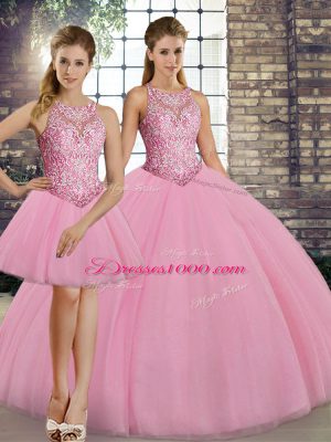 Tulle Sleeveless Floor Length 15th Birthday Dress and Embroidery