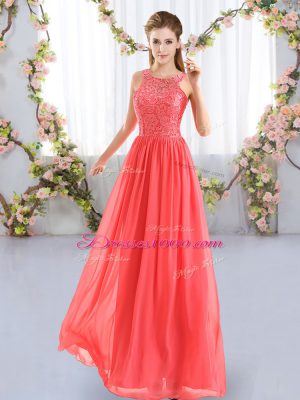 Beautiful Floor Length Coral Red Wedding Guest Dresses Scoop Sleeveless Zipper