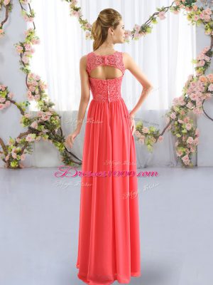 Beautiful Floor Length Coral Red Wedding Guest Dresses Scoop Sleeveless Zipper