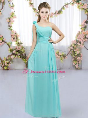 Clearance Floor Length Lace Up Bridesmaid Dresses Aqua Blue for Wedding Party with Hand Made Flower