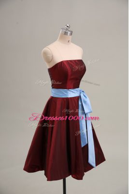Popular Wine Red A-line Sashes ribbons Prom Homecoming Dress Zipper Taffeta Sleeveless Mini Length
