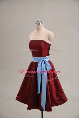 Popular Wine Red A-line Sashes ribbons Prom Homecoming Dress Zipper Taffeta Sleeveless Mini Length