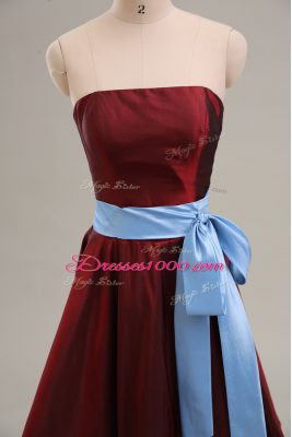 Popular Wine Red A-line Sashes ribbons Prom Homecoming Dress Zipper Taffeta Sleeveless Mini Length