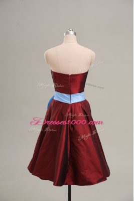 Popular Wine Red A-line Sashes ribbons Prom Homecoming Dress Zipper Taffeta Sleeveless Mini Length