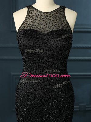Popular Black Mermaid Beading Homecoming Dress Zipper Tulle Sleeveless Floor Length