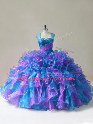 Nice Floor Length Zipper Quince Ball Gowns Multi-color for Sweet 16 and Quinceanera with Beading and Ruffles