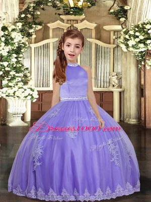 New Style Lavender Backless Little Girl Pageant Dress Appliques Sleeveless Floor Length