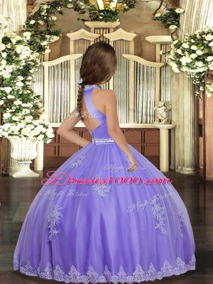 New Style Lavender Backless Little Girl Pageant Dress Appliques Sleeveless Floor Length