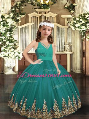 High Class Turquoise Ball Gowns Embroidery Party Dress Wholesale Zipper Tulle Sleeveless Floor Length