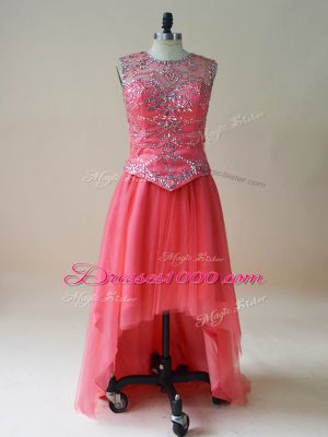 Pretty Coral Red Scoop Beading Casual Dresses Sleeveless