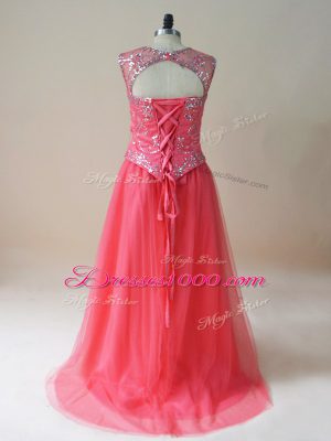 Pretty Coral Red Scoop Beading Casual Dresses Sleeveless