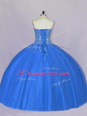 Sweetheart Sleeveless Tulle Quince Ball Gowns Beading Lace Up