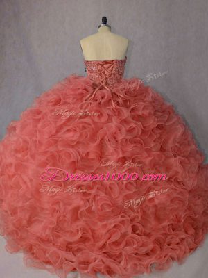 Organza Sleeveless Sweet 16 Quinceanera Dress Brush Train and Beading and Ruffles