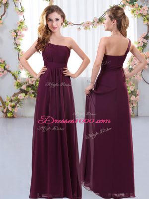 Glittering Sleeveless Chiffon Floor Length Zipper Bridesmaid Dress in Burgundy with Ruching