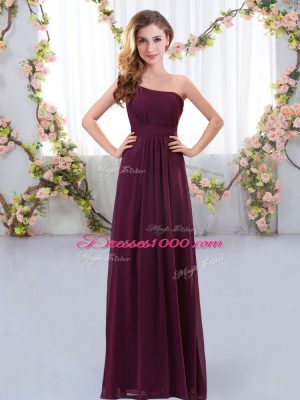 Glittering Sleeveless Chiffon Floor Length Zipper Bridesmaid Dress in Burgundy with Ruching