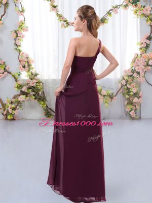 Glittering Sleeveless Chiffon Floor Length Zipper Bridesmaid Dress in Burgundy with Ruching