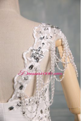 Empire Cap Sleeves White Wedding Gowns Brush Train Side Zipper