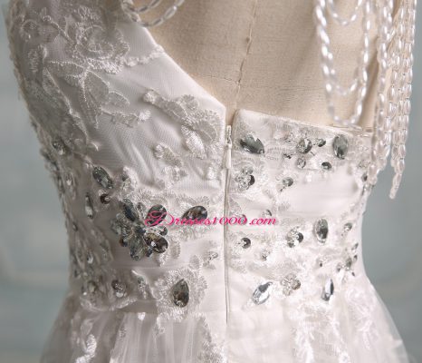 Empire Cap Sleeves White Wedding Gowns Brush Train Side Zipper