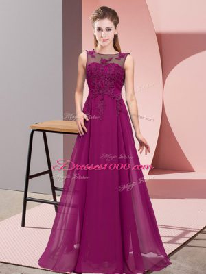 Beautiful Scoop Sleeveless Zipper Bridesmaid Gown Purple Chiffon