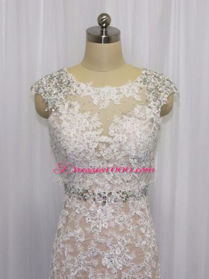 Champagne Cap Sleeves Brush Train Beading and Appliques Prom Evening Gown