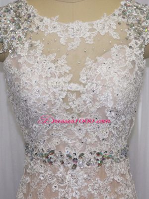 Champagne Cap Sleeves Brush Train Beading and Appliques Prom Evening Gown