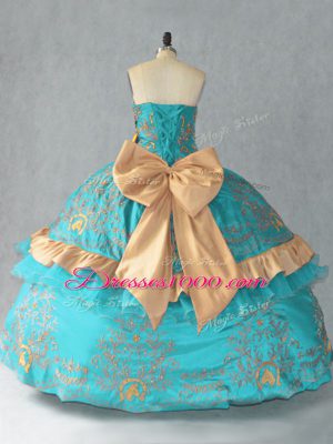 Aqua Blue Sleeveless Satin and Organza Lace Up 15 Quinceanera Dress for Sweet 16 and Quinceanera