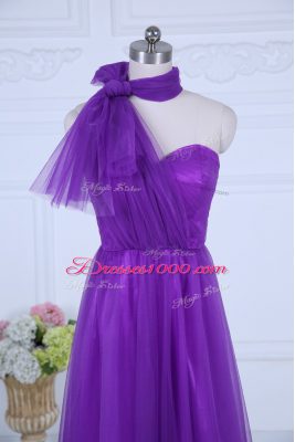 Eggplant Purple Sleeveless Ruching Floor Length Quinceanera Dama Dress