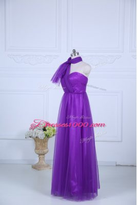 Eggplant Purple Sleeveless Ruching Floor Length Quinceanera Dama Dress