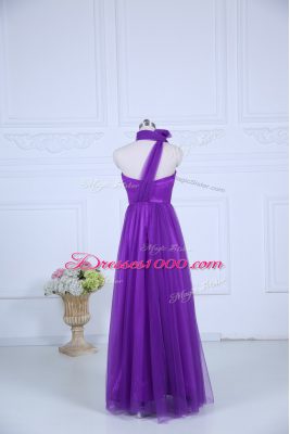 Eggplant Purple Sleeveless Ruching Floor Length Quinceanera Dama Dress