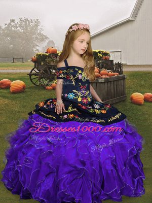 On Sale Floor Length Purple Party Dress Wholesale Organza Sleeveless Embroidery and Ruffles