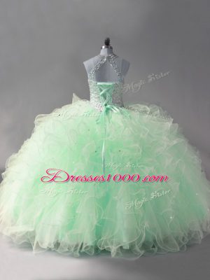 Great Beading and Ruffles Quinceanera Gown Apple Green Lace Up Sleeveless Floor Length