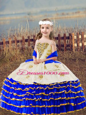 Charming Sleeveless Beading and Embroidery and Ruffled Layers Lace Up Little Girls Pageant Dress