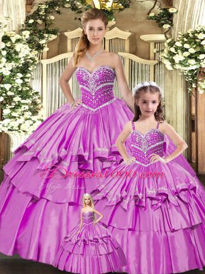 Sleeveless Beading and Ruffled Layers Lace Up 15th Birthday Dress