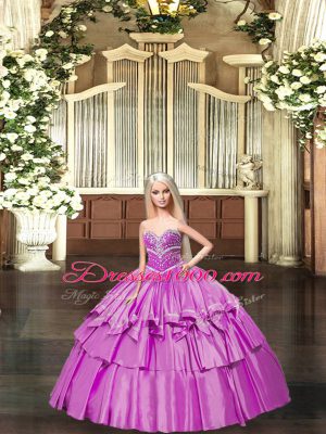 Sleeveless Beading and Ruffled Layers Lace Up 15th Birthday Dress