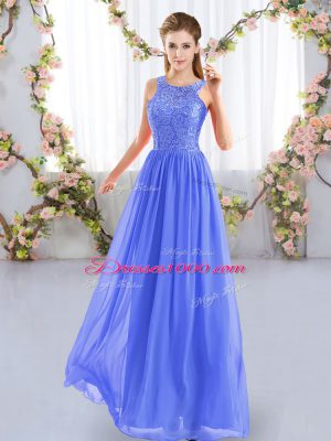 Extravagant Blue Chiffon Zipper Bridesmaid Dresses Sleeveless Floor Length Lace