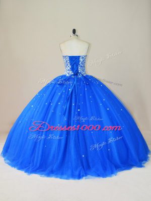 Sweetheart Sleeveless Lace Up Quinceanera Dress Blue Tulle