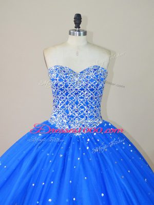 Sweetheart Sleeveless Lace Up Quinceanera Dress Blue Tulle