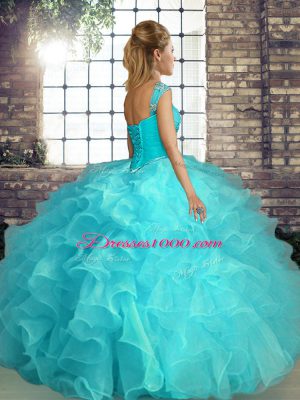 New Style Off The Shoulder Sleeveless Quinceanera Dress Floor Length Beading and Ruffles Lavender Organza