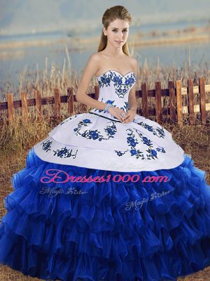 Superior Sweetheart Sleeveless Lace Up Sweet 16 Quinceanera Dress Royal Blue Organza