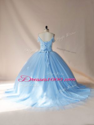 Tulle Sleeveless Vestidos de Quinceanera Brush Train and Beading