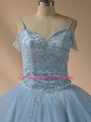 Tulle Sleeveless Vestidos de Quinceanera Brush Train and Beading