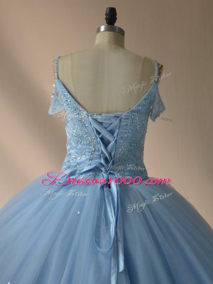 Tulle Sleeveless Vestidos de Quinceanera Brush Train and Beading