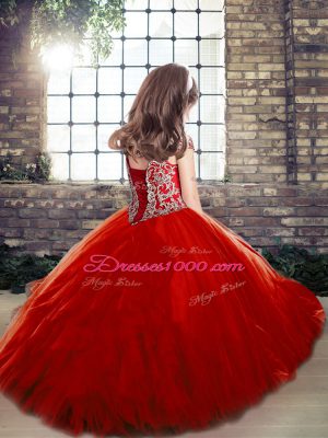 Green Ball Gowns Tulle Off The Shoulder Sleeveless Beading Floor Length Lace Up Child Pageant Dress