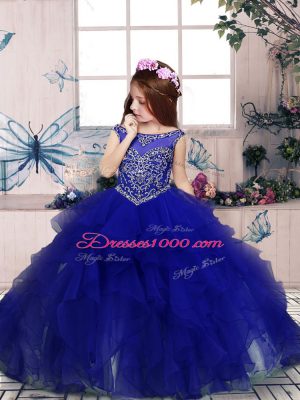 Sweet Floor Length Lace Up Pageant Gowns For Girls Royal Blue for Party and Sweet 16 and Wedding Party with Beading and Ruffles
